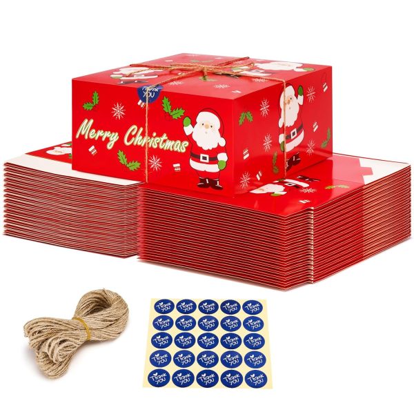 8x8x4 Inch Christmas Gift boxes with Lids Red with Thank You Stickers and Twine