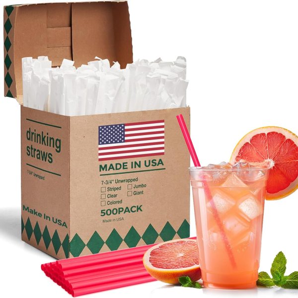 7.75"X0.24 In dividually Wrapped Red Plastic Straws 3000PCS