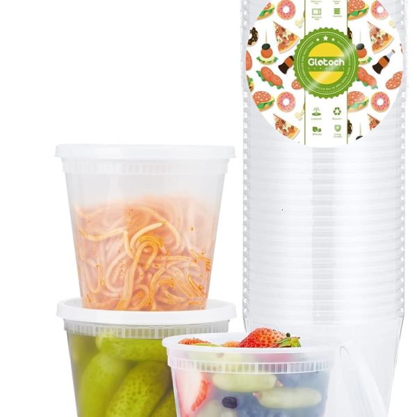 24 Pack 24OZ. (3 Cups) Plastic Food and Drink Storage Containers Set with Lids